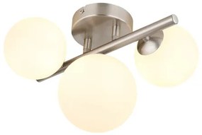 Globo 56140-3W Mennyezeti lámpa fém nikkel matt, üveg fehér, HxSzxM: 280x210x190mm, üveg átmérő: 2x10cm, 1x12cm, benne 3x G9 LED 3.5W 230V, 350lm forrás, 80lm kimenet, 3000K