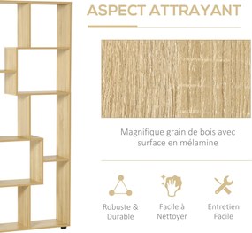 HOMCOM Modern Zig-Zag Könyvespolc 70L x 24W x 178H cm Forgácslap Természetes Fa | Aosom