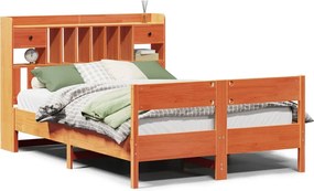 vidaXL barna tömör fenyőfa könyvespolcos ágy matrac nélkül 135 x 190cm