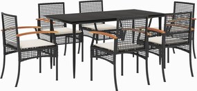 vidaXL 7 részes fekete polyrattan kerti étkezőgarnitúra párnával