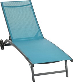 Outsunny napozóágy kerekekkel, alumínium kertiszék 5-fokozatban állítható háttámlával, időjárásálló kempingágy, kertiszék max. 150 kg-ig, kertbe, nyar