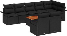 vidaXL Kerti Kanapé Szett tárolóval 9 pcs Fekete polirattan