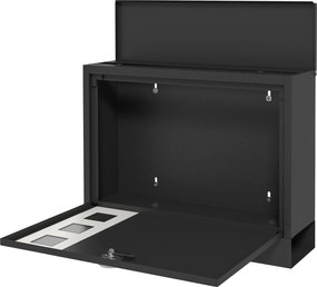 HOMCOM Levélszekrény Újságrekesszel, Fém Levélszekrény 2 Kulccsal, Fali Levélszekrény Üvegablakkal, Vízálló, 36,5 x 11,5 x 29 cm, Fekete | Aosom