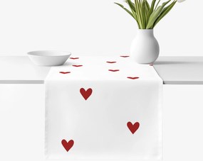 Goldea pamut asztali futó - piros szívecskék, fehér alapon 20x140 cm