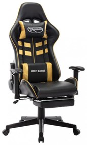 fekete és aranyszínű műbőr gamer szék lábtámasszal