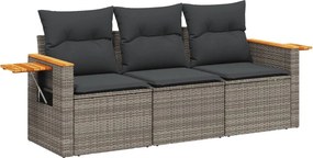 vidaXL 3 részes szürke polyrattan kerti ülőgarnitúra párnákkal
