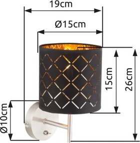 Globo 15229W Falikar textil,fekete-arany, BxH:150x260, AL:190, exkl. 1xE14 40W 230V