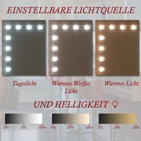 Hollywood tükör, LED-es sminktükör, állítható színhőmérséklet, dimmelhető (46 x 58 cm)