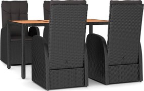 vidaXL 5 részes fekete polyrattan kerti étkezőgarnitúra párnákkal