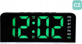 Zöld Óra Led Ébresztőóra Jvd SB8033.1 Hőmérő Háttérvilágítás Cseh Nap