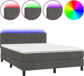 vidaXL sötétszürke bársony rugós és LED-es ágy matraccal 140x200 cm