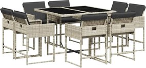 vidaXL 9részes világosszürke polyrattan kerti étkezőgarnitúra párnával