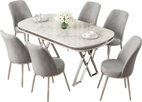 Lai étkezőgarnitúra, fehér-króm, 168 cm – TR240CHR2357