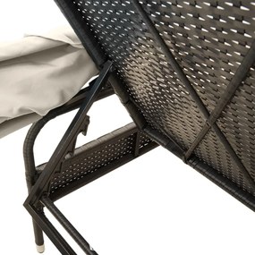 fekete polyrattan napozóágy tetővel és asztallal
