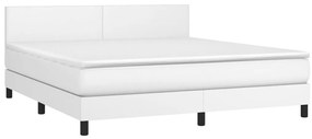 fehér műbőr rugós ágy matraccal és LED-del 160x200 cm