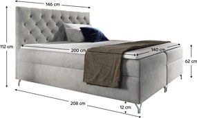 Boxspring ágy, 140x200, világosszürke Velvet szövet, GULIETTE + ajándék