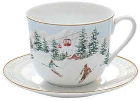 Karácsonyi porcelán teás csésze aljjal díszdobozban Chalet