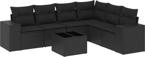 vidaXL 7 részes fekete polyrattan kerti ülőgarnitúra párnával