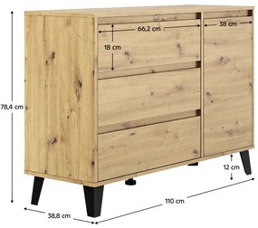 BOGAN 1D3S komód, tölgyfa artisan