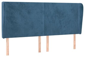 sötétkék bársony fejtámla szárnyakkal 183x23x118/128 cm