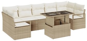 8 részes kertiszófa szett párnákkal Bézs poli rattan, 2 személyes kertiszófa párnákkal Bézs poli rattan