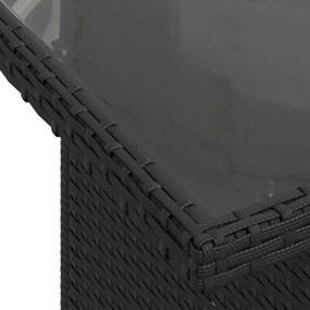 fekete polyrattan üveglapos kerti asztal 100 x 55 x 73 cm