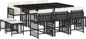 vidaXL 11 részes fekete polyrattan kerti étkezőgarnitúra párnákkal