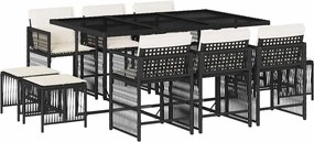 vidaXL 11 részes fekete polyrattan kerti étkezőgarnitúra párnákkal