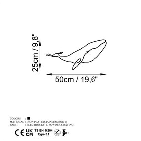 Whale fém fali dekoráció, 50×25 cm
