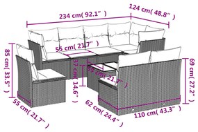 9 részes fekete polyrattan kerti ülőgarnitúra párnákkal