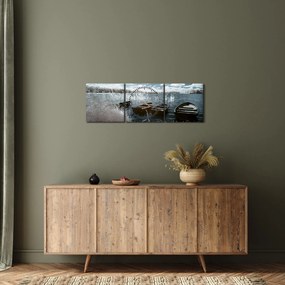 Kép - Fa csónak a tón (órával) (90x30 cm)