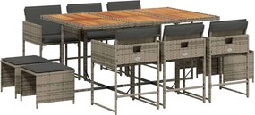 vidaXL 11 részes szürke polyrattan kerti ülőgarnitúra párnákkal