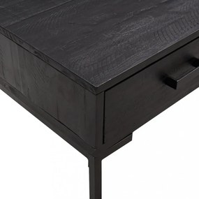 fekete tömör újrahasznosított fenyő dohányzóasztal 90x50x35 cm