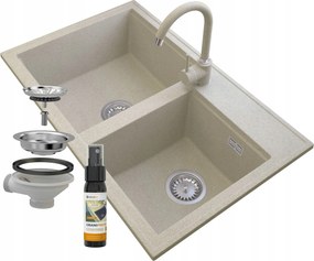 Gránit Mosogató Bézs Szifon Króm Csaptelep Hektor