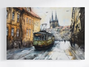 Poszter Város Bérházak Utca Villamos Akvarell 120x80