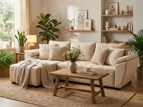 LIVARO L alakú kihúzható, megfordítható sarokkanapé 251x140 cm, krém