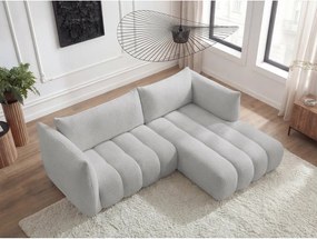 Világosszürke buklé sarokkanapé (jobb oldali-heverő résszel) Azra – Bobochic Paris