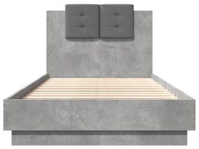 betonszürke ágykeret fejtámlával és LED-világítással 75x190 cm