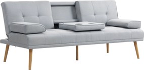 HOMCOM Kanapéágy, 3-Fős Kanapé, Futon Ágy Összecsukható Asztallal, Textil Kanapé Vászonhatással, Hálószoba Bútor Pohártartóval, Skandináv Formatervezé