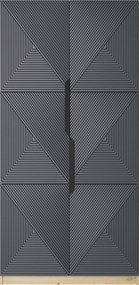 Asha ruhásszekrény, bordázott előlappal és fém fogantyúkkal - 100 cm - artisan tölgy / matt riviér kő / fekete fogantyúk