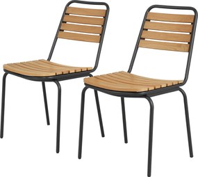 Outsunny 2 db időjárásálló kerti szék – acél váz, FSC eukaliptusz ülés, egymásra rakható, 160 kg | Aosom