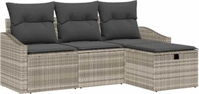vidaXL Kanapé Szett párnával tárolóval 4 pcs Világosszürke polirattan