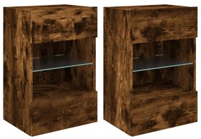 2 db füstös tölgy fali szekrények LED világítással TV-hez 40x30x60,5 cm