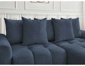 Kék zsenília kinyitható-tárolóhelyes sarokkanapé (jobb oldali-heverő résszel) Roxelane – Bobochic Paris