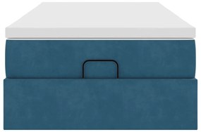 Ottomán ágykeret matraccal sötétkék 90x190cm bársony