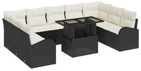 Kerti Kanapé Szett tárolóval 10 pcs Fekete Poli rattan