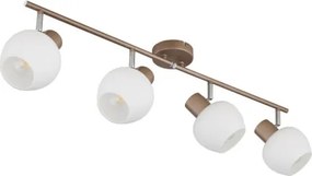 Globo 54662-4 Mennyezeti lámpa, fém matt kávébarna, krómozott fém, fehér üveg, forgatható/dönthető, HxSzxM: 800x125x175mm, 4x E27 40W 230V izzók nélkül
