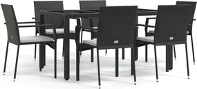vidaXL 7 részes fekete polyrattan kerti étkezőgarnitúra párnával