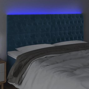 sötétkék bársony LED-es fejtámla 180x7x118/128 cm