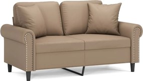 vidaXL 2 személyes cappuccino színű műbőr kanapé díszpárnákkal 120 cm